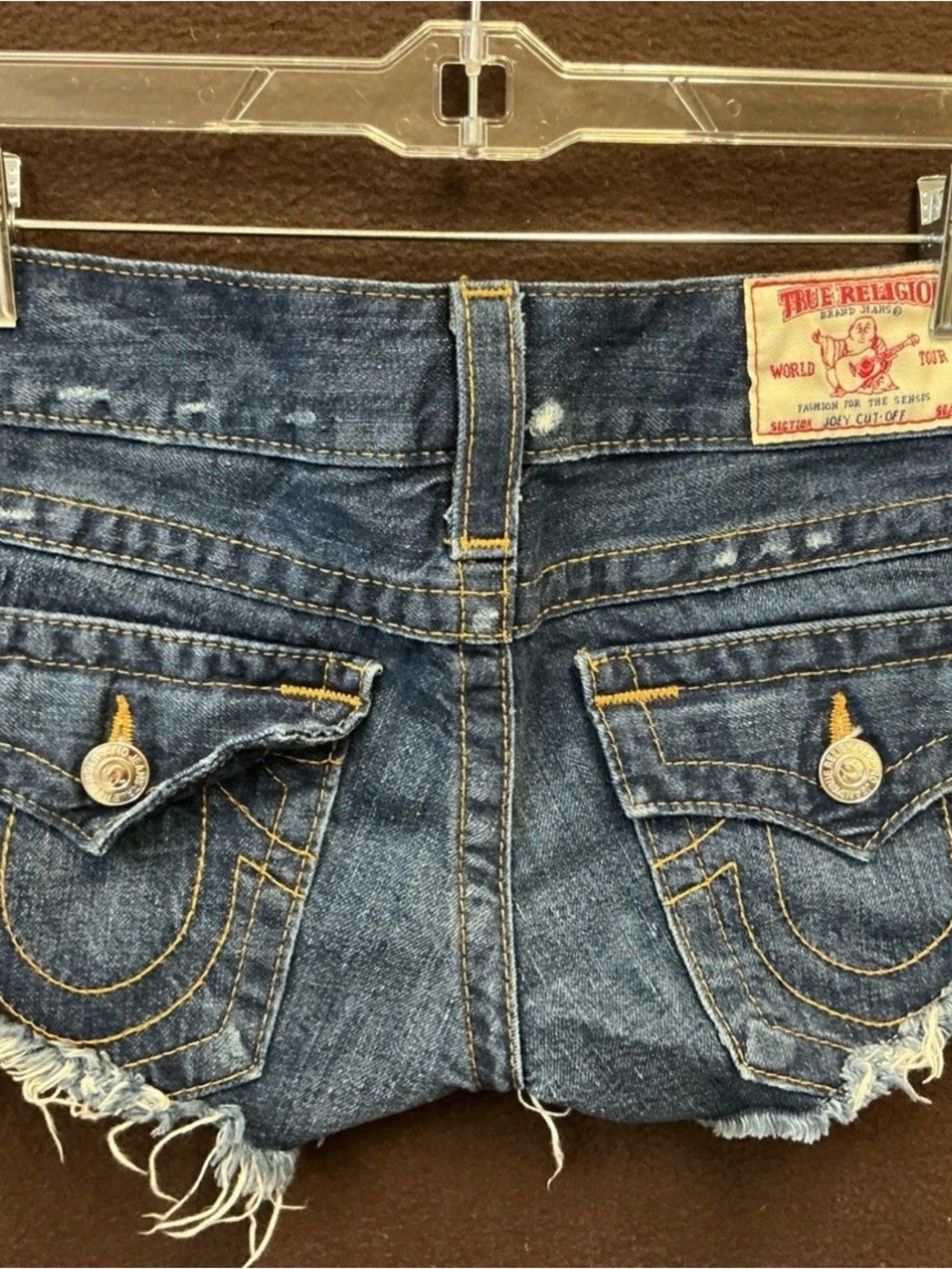 True Religion Frayed Hem Dark Blue Denim Shorts